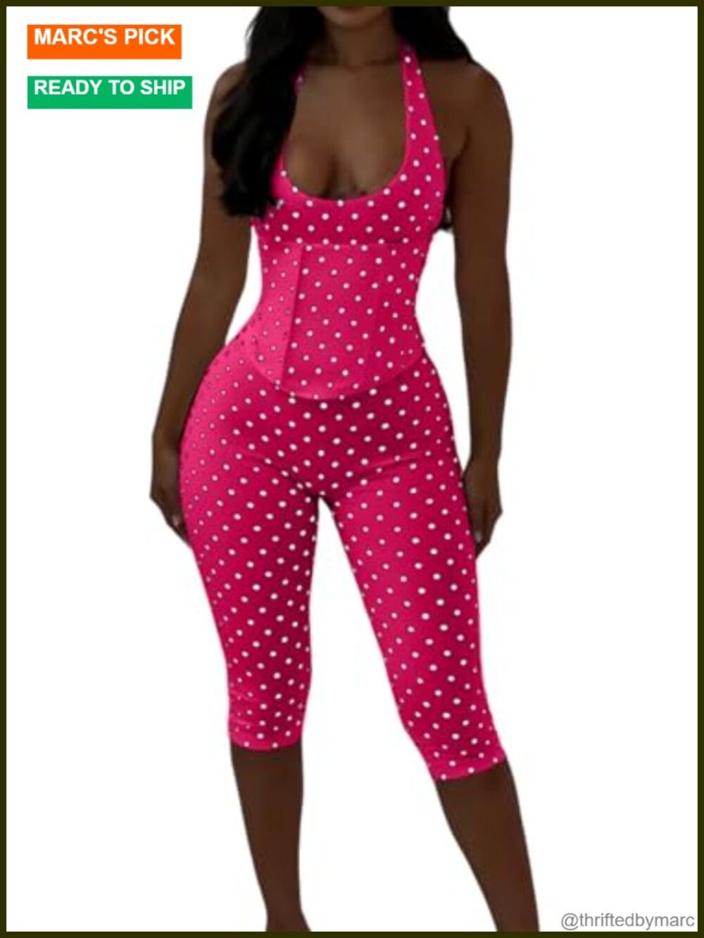 Women Sexy Polka Dot Halter Neck Backless Bodycon Jumpsuit Romper